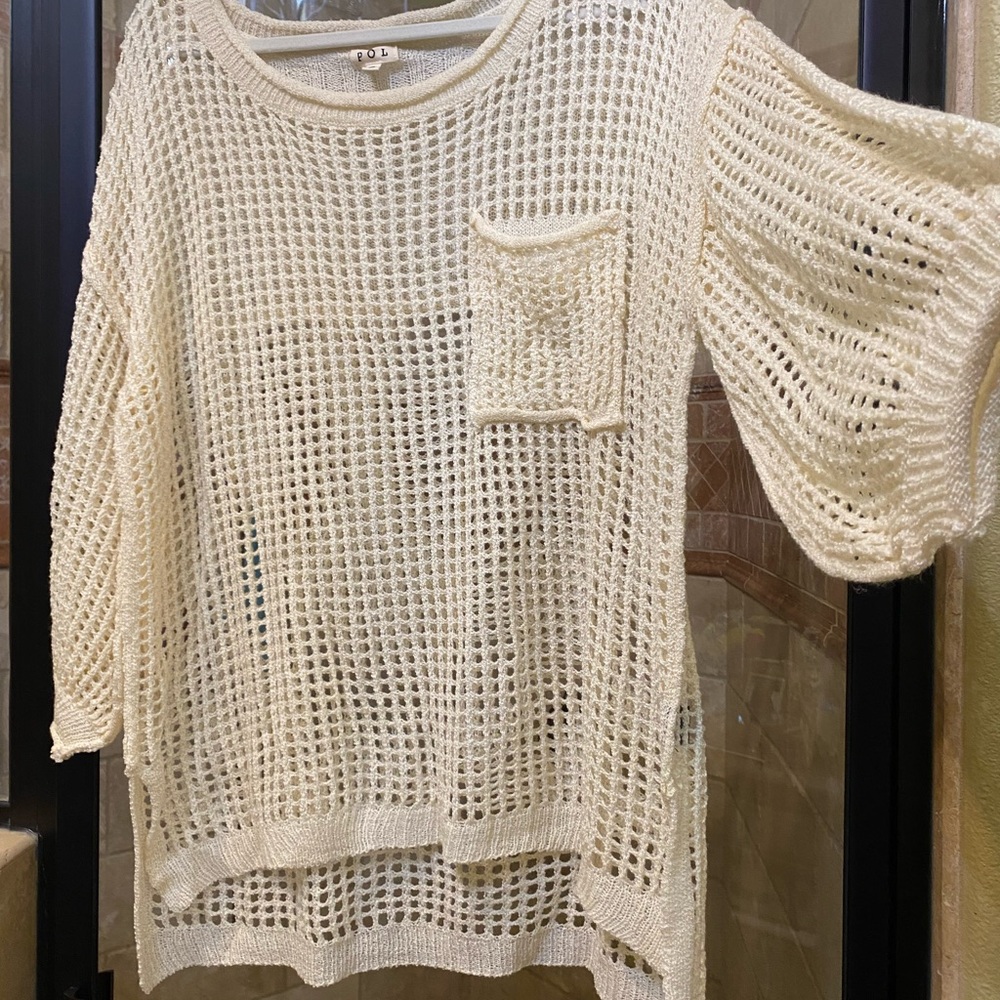 Cream Knit Mesh POL top